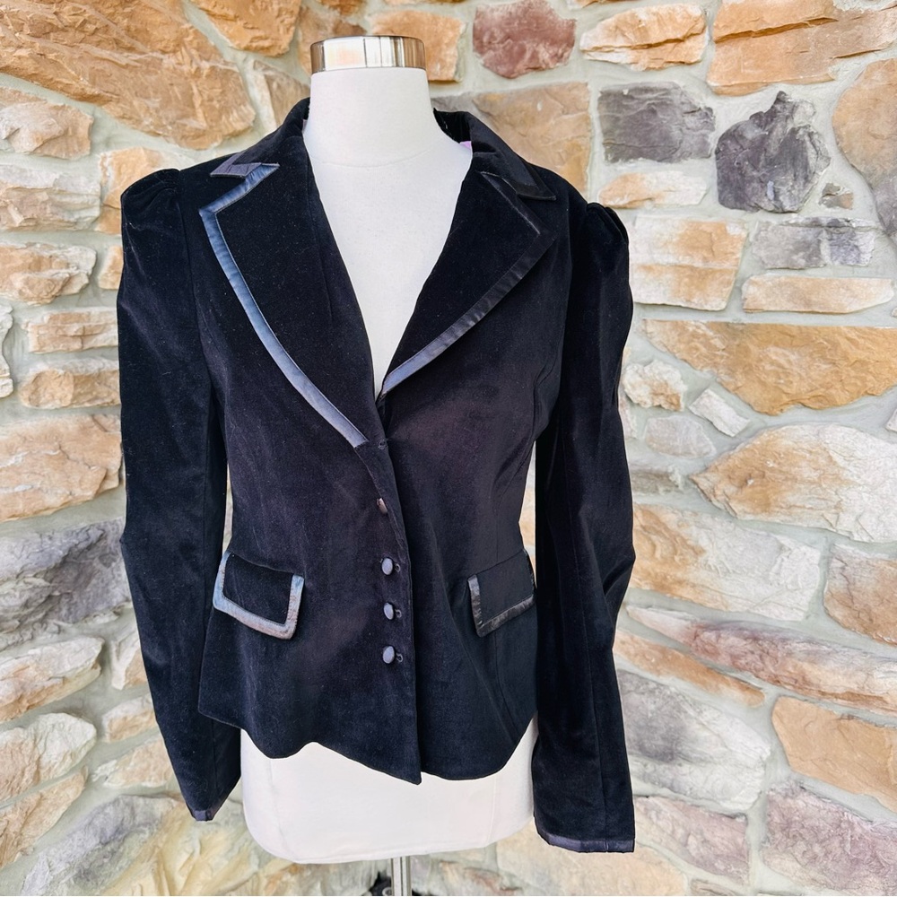 Nicky Hilton Black Velvet Puff Sleeve Blazer Jacket, Size M